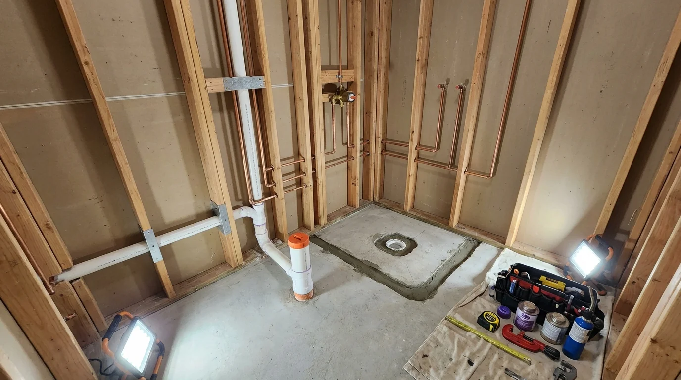 Bathroom rough-in plumbing during remodel by Johns Plumbing LLC in Azusa