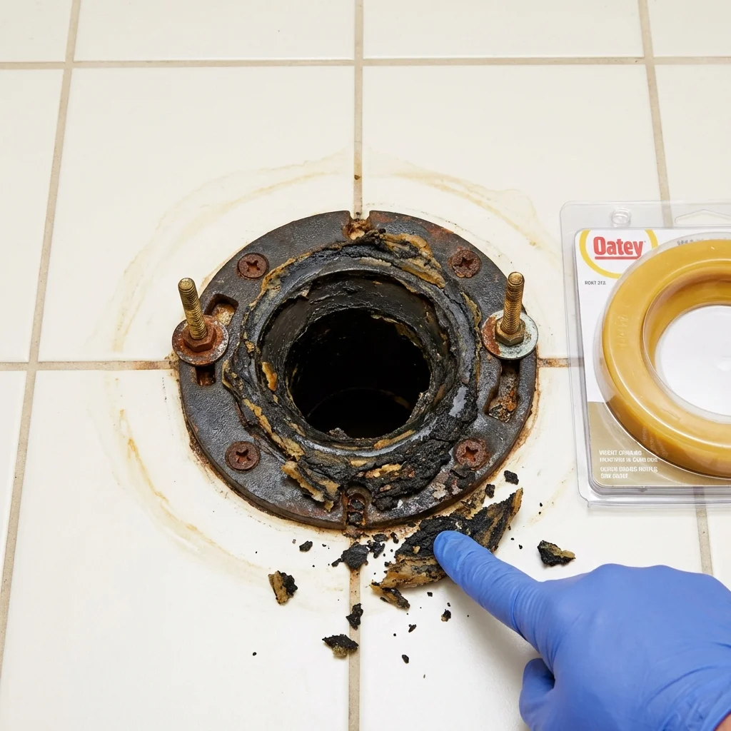 Failed wax ring showing water seepage at the base of a toilet in a Azusa, CA home