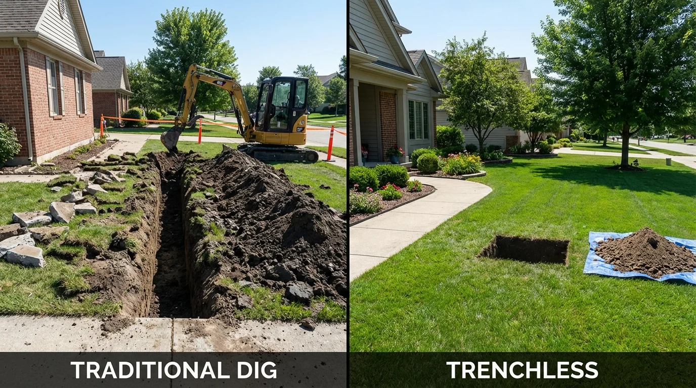 Trenchless sewer repair with minimal yard damage versus traditional excavation in Azusa, CA